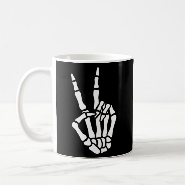 Skelett Hand-Peace-Schild Knochen für oder Kaffeetasse (Links)