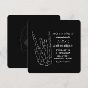 Skelett-Hand Rockstar Schwarze Geburtstagsfeier Einladung