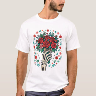Skelett-Hand Roter Rosenstrauß Gothic Tattoo-Gesch T-Shirt