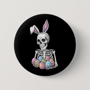 Skelett-Hase hält Oster-Eier Lustiger Hase Button
