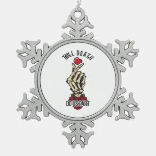 Skelett Herz bis Tod tun uns Teil Schneeflocken Zinn-Ornament