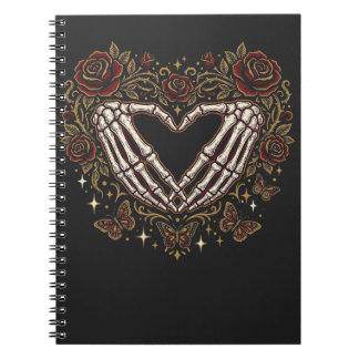Skelett-Herz-Hände Gothic Floral Rose Notizblock