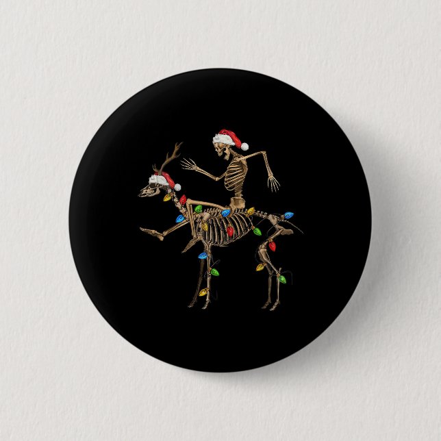 Skelett Hirsch Weihnachten mit Weihnachtslicht Wei Button (Vorderseite)