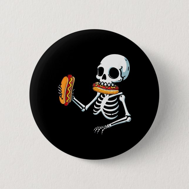 Skelett Hot Dog Halloween Button (Vorderseite)