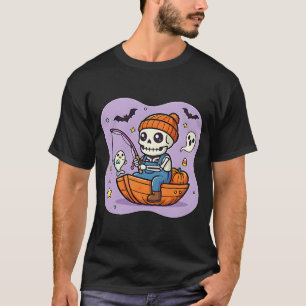 Skelett im Boot Cute Lustiges Halloween-Angeln Hum T-Shirt
