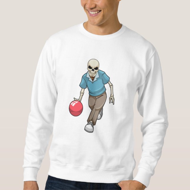 Skelett im Bowling mit Bowlingball Sweatshirt (Vorderseite)