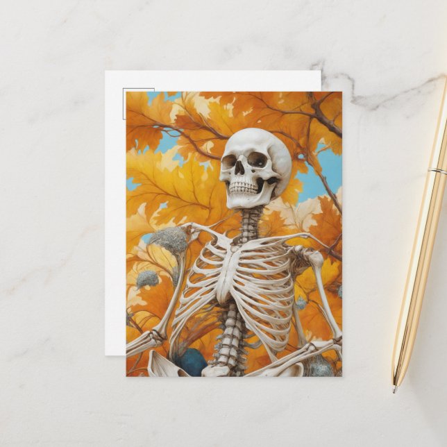 Skelett im Herbst Postkarte (Vorderseite/Rückseite Beispiel)