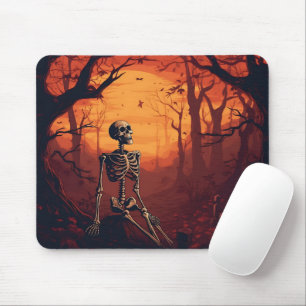 Skelett im spöttischen Wald Halloween Baum Mousepad