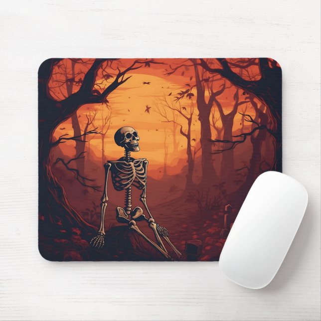Skelett im spöttischen Wald Halloween Baum Mousepad (Mit Mouse)