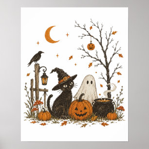 Skelett Imker Halloween schwarze Katze Bienen Poster