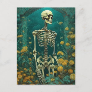 Skelett in den Blume Postkarte