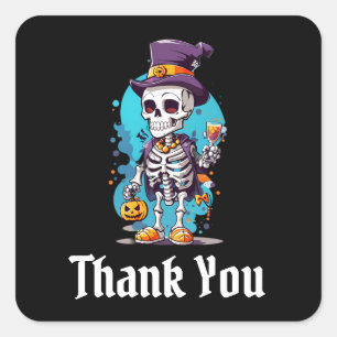 Skelett in einem Top Hat Halloween Danke Quadratischer Aufkleber