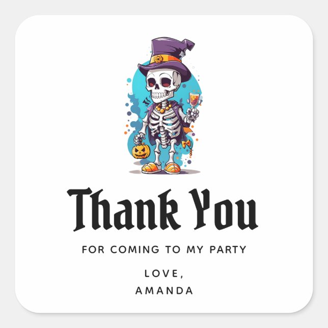 Skelett in einem Top-Hat-Halloween-Party Vielen Da Quadratischer Aufkleber (Vorderseite)