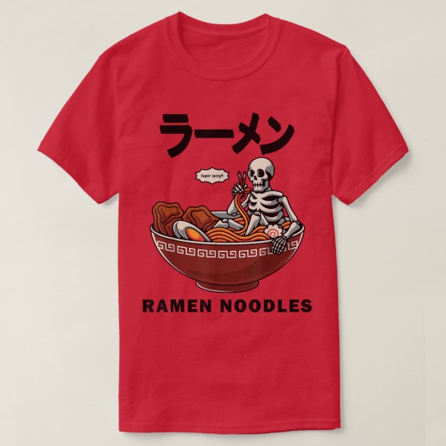 Skelett in einer Schüssel von Ramen Funny Japanisc T-Shirt (Design vorne)