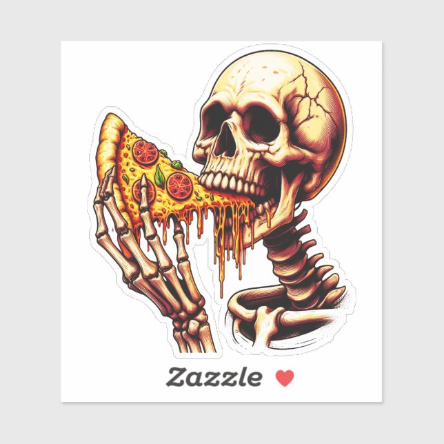 Skelett isst Pizza  Aufkleber (Blatt)