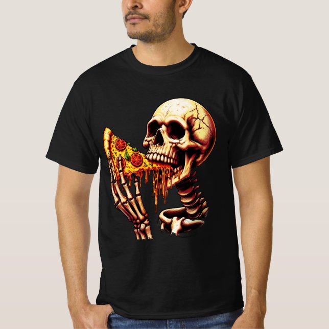 Skelett isst Pizza  T-Shirt (Vorderseite)