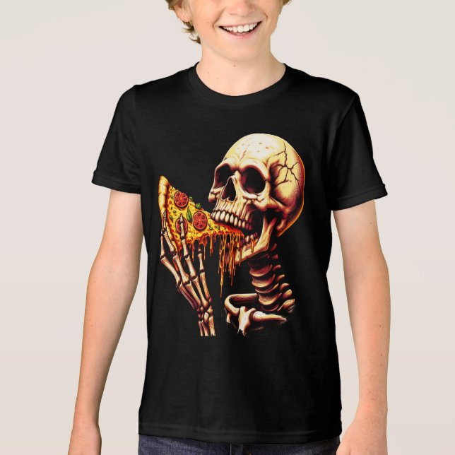 Skelett isst Pizza  Tri-Blend Shirt (Vorderseite)