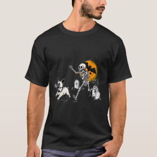 Skelett jagender Französische Bulldogge Halloween T-Shirt