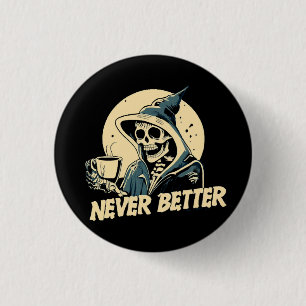Skelett Kaffee Halloween Button