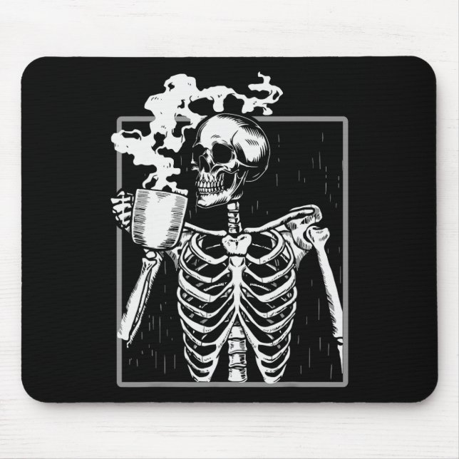 Skelett Kaffeetrinker Liebhaber Lustiger Halloween Mousepad (Vorne)
