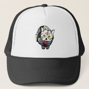 Skelett-Katze-Geschenk für Dia de Muertos-Totenkop Truckerkappe