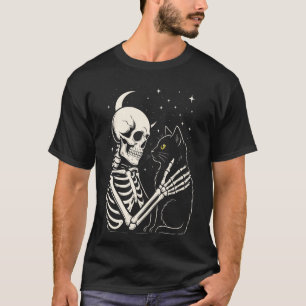 Skelett-Katze Halloween-Kostüm Gruselige schwarze T-Shirt