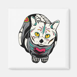 Skelett Katzen Geschenk für Dia de Muertos Schädel Magnet