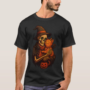 Skelett Katzen Kürbis Halloween Lustig Süß Männer T-Shirt