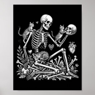 Skelett Katzen Schädel Kätzchen Süß Halloween Männ Poster