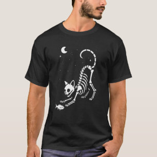 Skelett Katzenfisch Mond Halloween Mama Papa Kinde T-Shirt