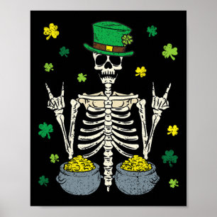 Skelett Kobold St Patricks Day Kleeblatt Nelken Poster