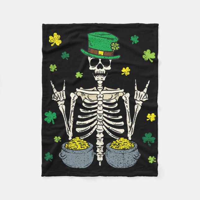 Skelett Kobold St. Patrick's Day Shamrock Nelke Fleecedecke (Vorderseite)