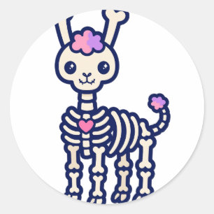 Skelett-Lama Halloween Runder Aufkleber