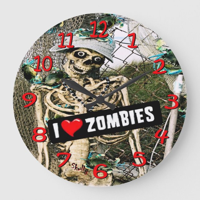 Skelett Liebe Zombies Wanduhr. Große Wanduhr (Vorderseite)