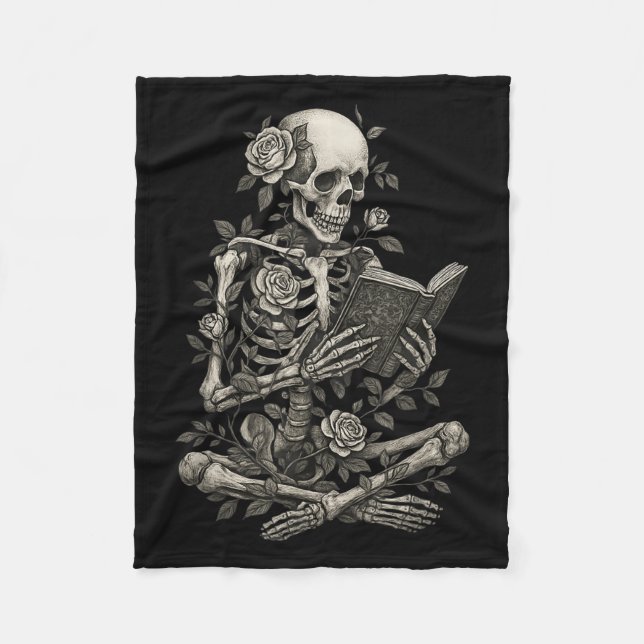 Skelett liest Blumen Grusel Halloween  Fleecedecke (Vorderseite)