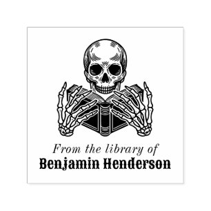 Skelett liest ein Buch #2S Bibliotheksbuchname Permastempel