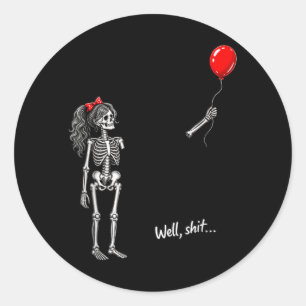 Skelett-Mädchen mit Luftballon Gothic Halloween Runder Aufkleber