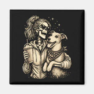 Skelett-Mädchen umarmt Hund - Cooler Gothic-Tierli Magnet