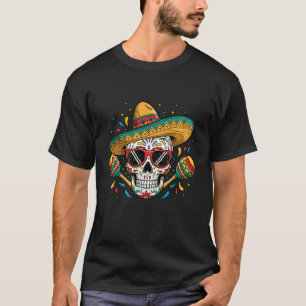 Skelett Maracas Sombrero Mexikanische Party Dia De T-Shirt