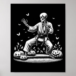 Skelett Martial Arts Karate Judo Spieler Halloween Poster