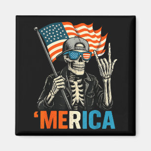 Skelett Merica Rock Amerikanische Flagge Patriotis Magnet