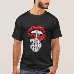 Skelett Middle Finger und Lippen Funny Halloween T-Shirt