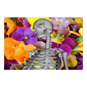 Skelett mit Blume Fotodruck