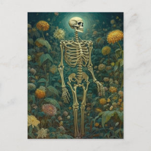 Skelett mit Blumen Postkarte