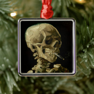 Skelett mit brennender Zigarette   Van Gogh Ornament Aus Metall
