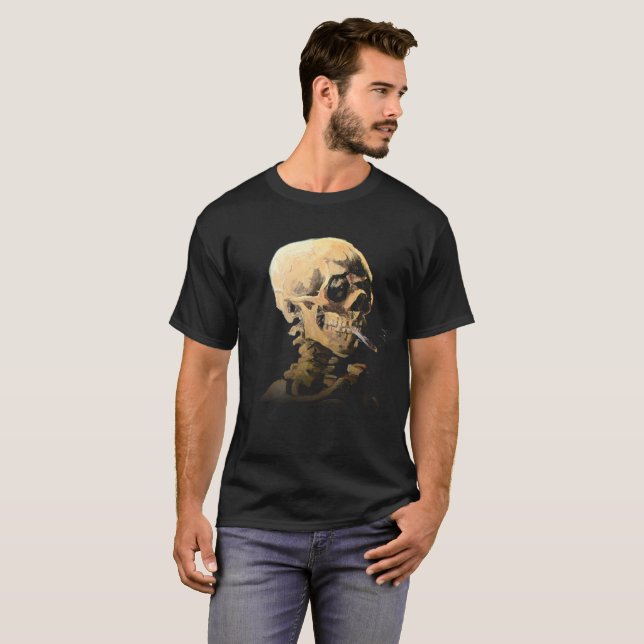 Skelett mit brennender Zigarette - Van Gogh T-Shirt (Vorne ganz)