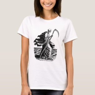 Skelett mit der Sense am Meer T-Shirt