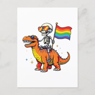 Skelett mit Dinosaurier Lgbtq Feiertagspostkarte