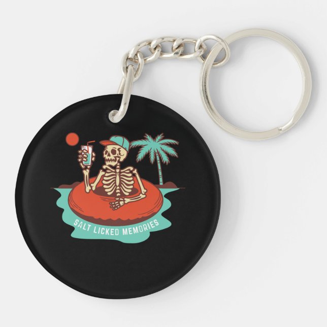 Skelett mit einem Drink auf einem Schlüsselanhänger (Rückseite)