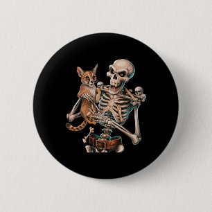 Skelett mit einer Katze Skull Kitty Halloween Men  Button